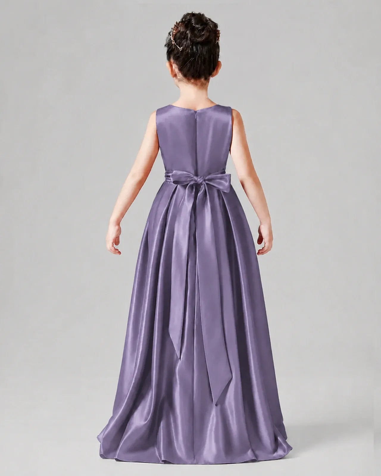 Wisteria Satin A-line Junior Bridesmaid Dress Back View