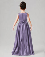 Wisteria Satin A-line Junior Bridesmaid Dress Back View
