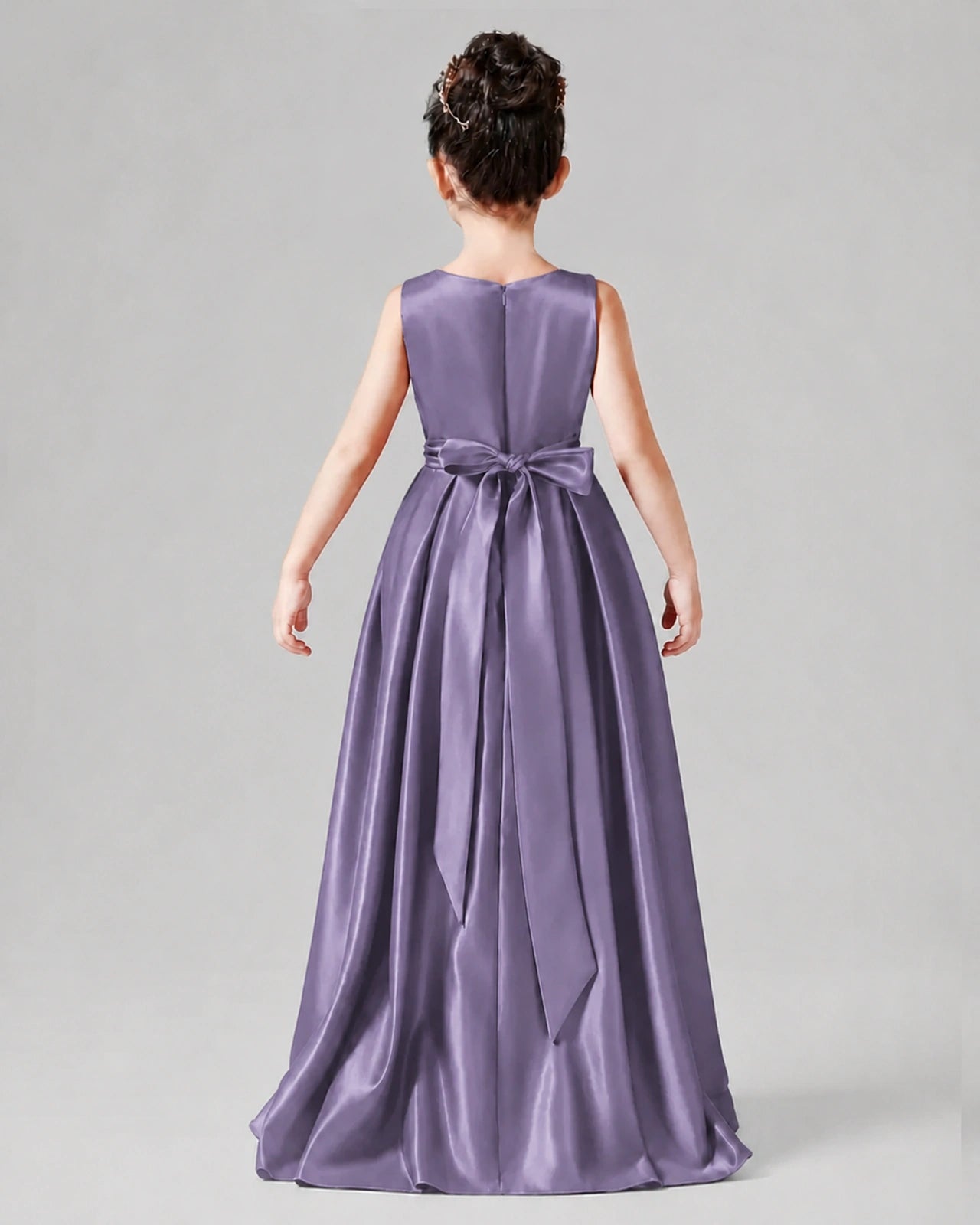 Dideyttawl Junior Bridesmaid Dress with Sleeveless Satin Bodice and High-Low Skirt
