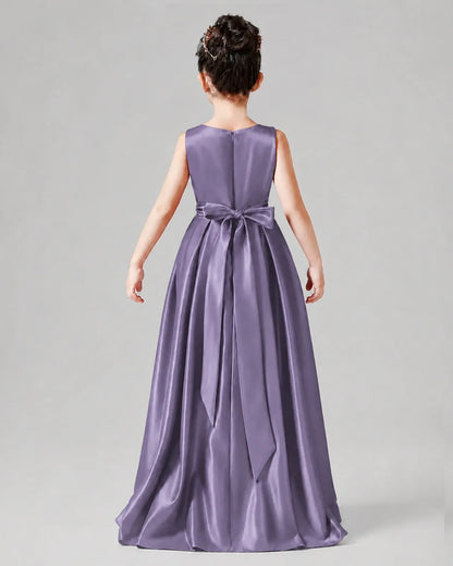 Wisteria Satin A-line Junior Bridesmaid Dress Back View