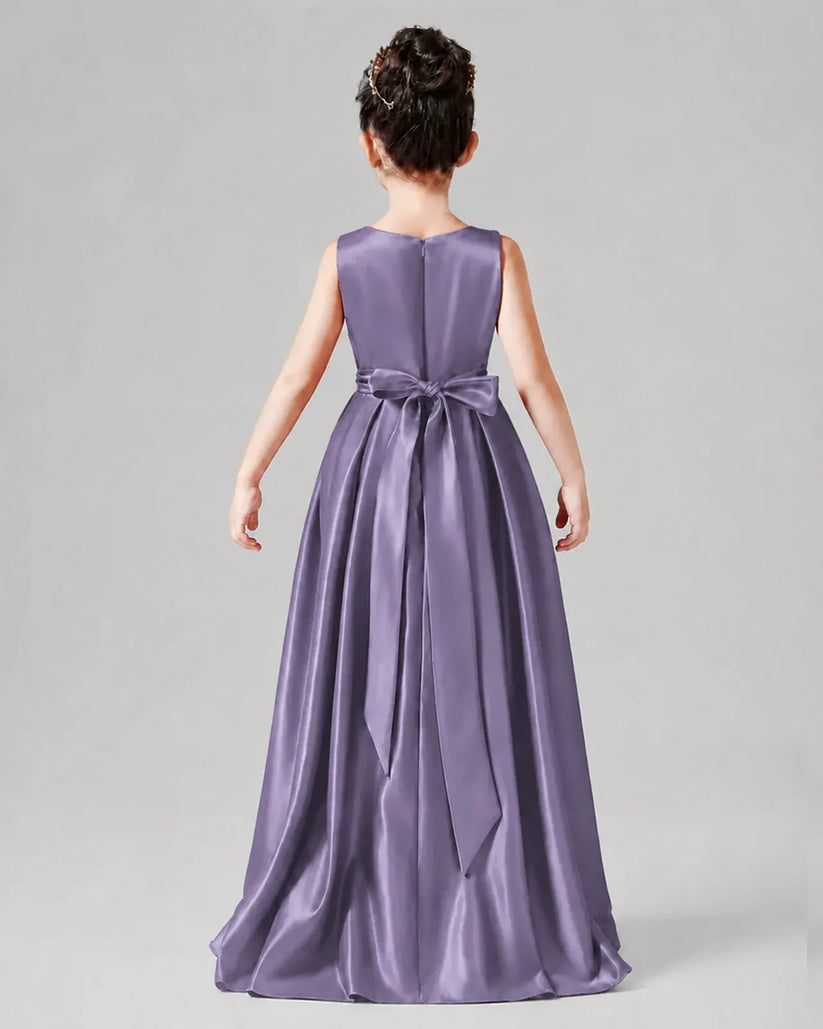 Wisteria Satin A-line Junior Bridesmaid Dress Back View