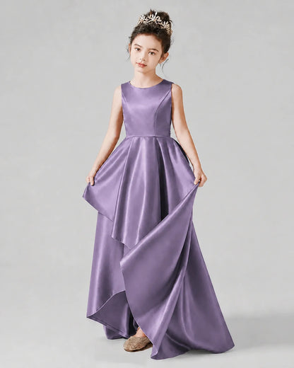 Wisteria Satin A-line Junior Bridesmaid Dress Front View