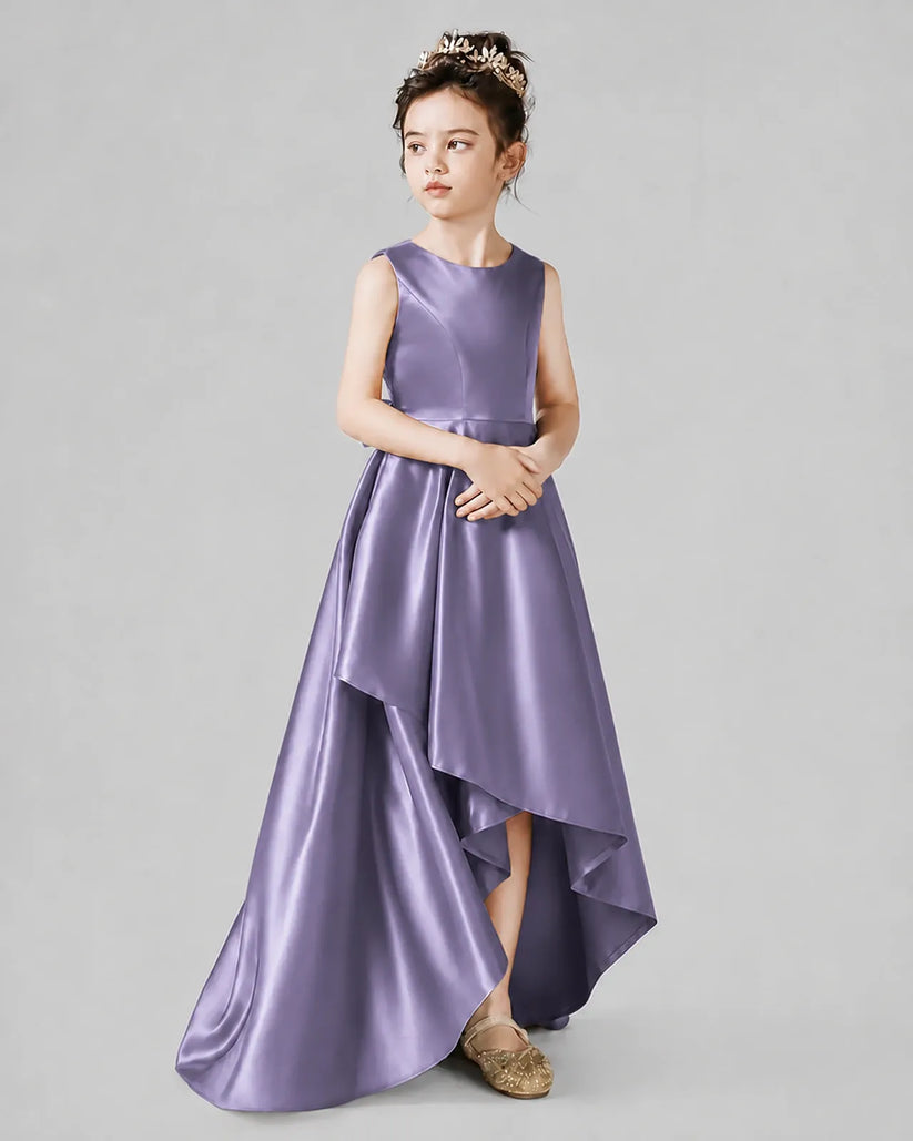 Wisteria Satin A-line Junior Bridesmaid Dress Side View