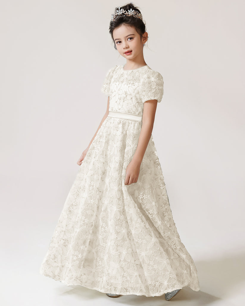 Ivory Lace A-line Girls Formal Dress Front View