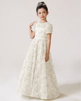 Ivory Lace A-line Girls Formal Dress Front View