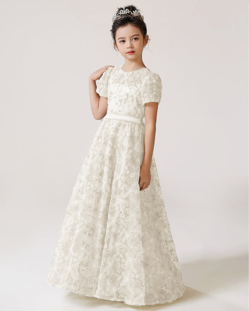 Ivory Lace A-line Girls Formal Dress Front View