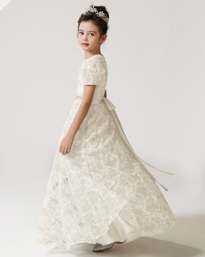 Ivory Lace A-line Girls Formal Dress Side View