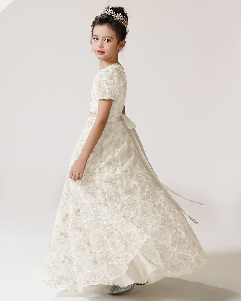 Ivory Lace A-line Girls Formal Dress Side View