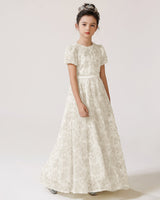 Ivory Lace A-line Girls Formal Dress Front View