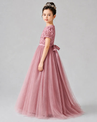 Dusty Rose Tulle A-line Girls Formal Dress Side View