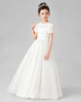 Ivory Tulle A-line Girls Formal Dress Front View