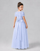Lavender Satin Tulle A-line Girls Formal Dress Back View