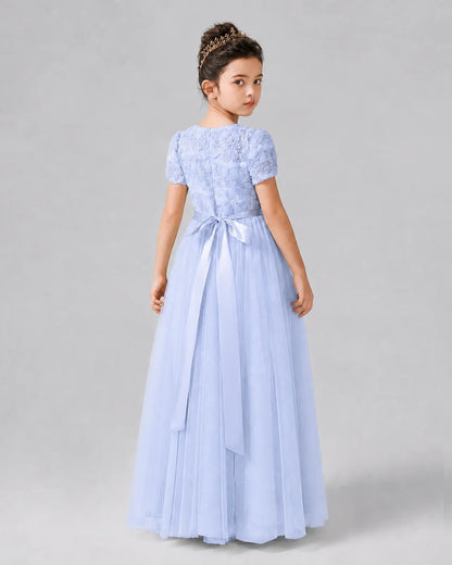 Lavender Satin Tulle A-line Girls Formal Dress Back View