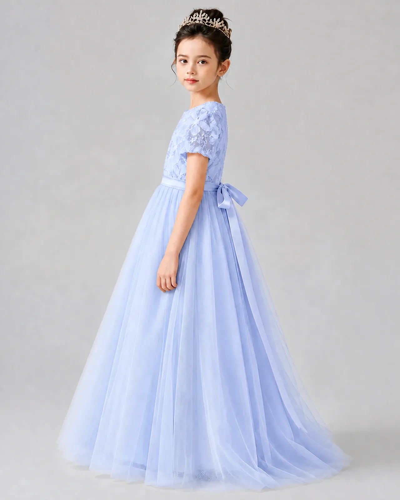 Lavender Tulle A-line Girls Formal Dress Side View