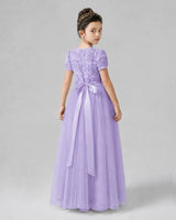 Lilac Tulle A-line Girls Formal Dress Back View