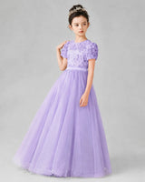 Lilac Satin Tulle A-line Girls Formal Dress Front View