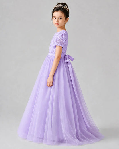 Lilac Tulle A-line Girls Formal Dress Side View
