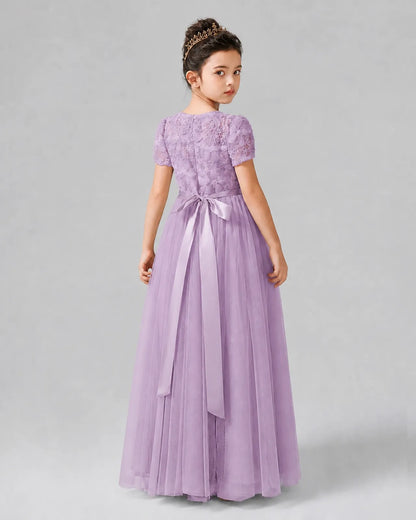 Wisteria Tulle A-line Girls Formal Dress Back View