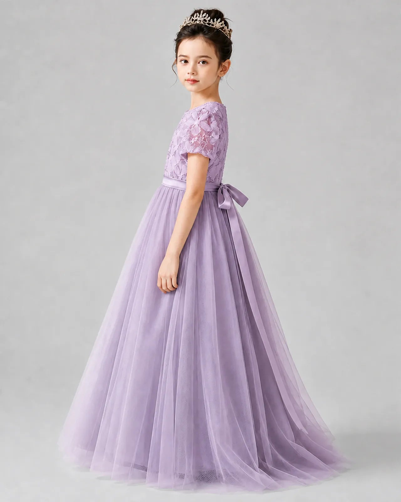 Wisteria Satin Tulle A-line Girls Formal Dress Side View
