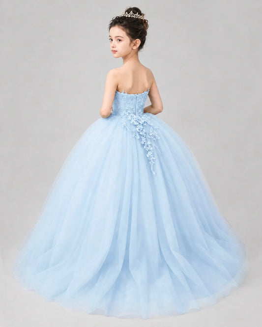 Baby Blue Tulle Ball Gown Pageant Dress Back View