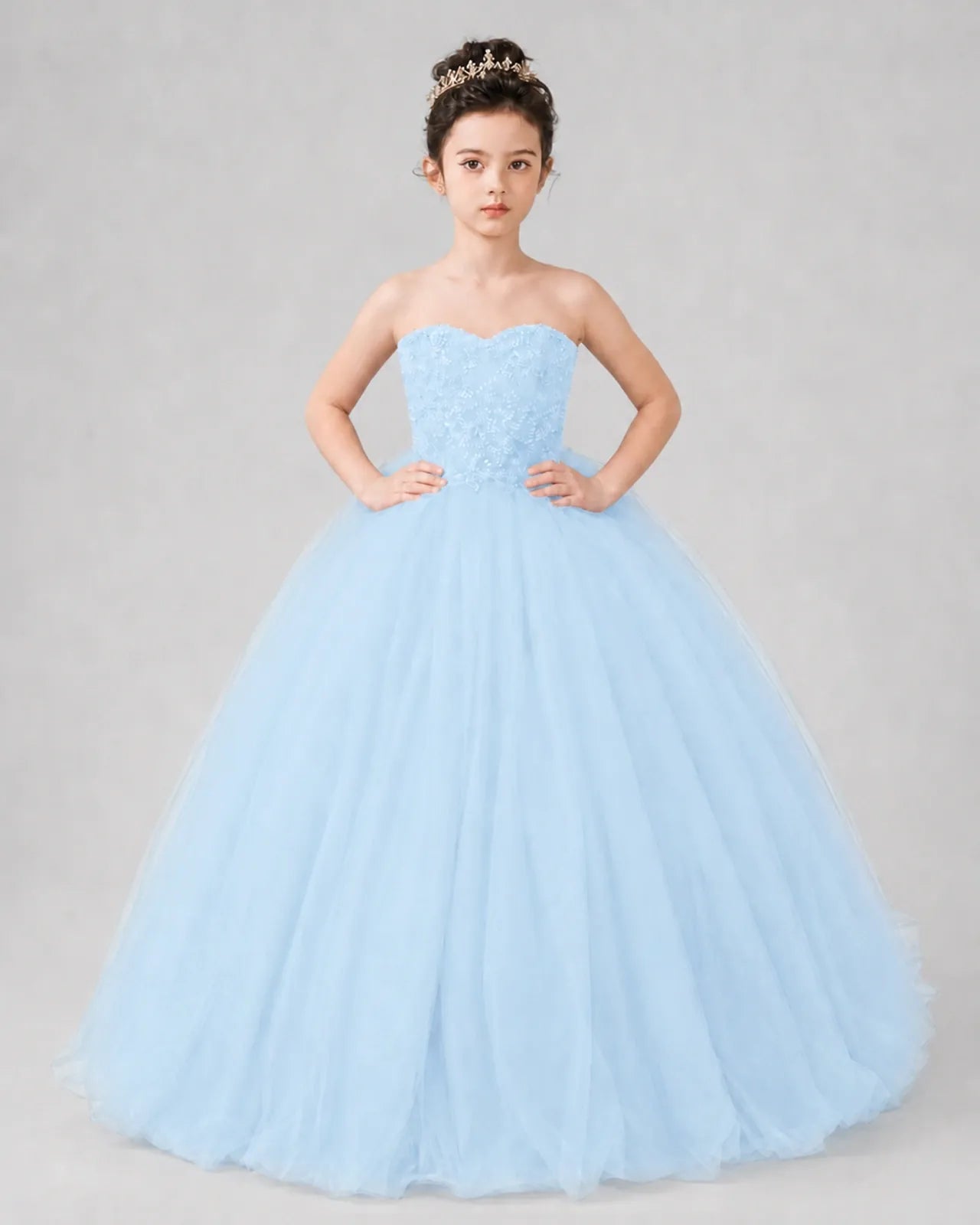 Baby Blue Tulle Ball Gown Pageant Dress Front View
