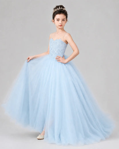 Baby Blue Tulle Ball Gown Pageant Dress Side View