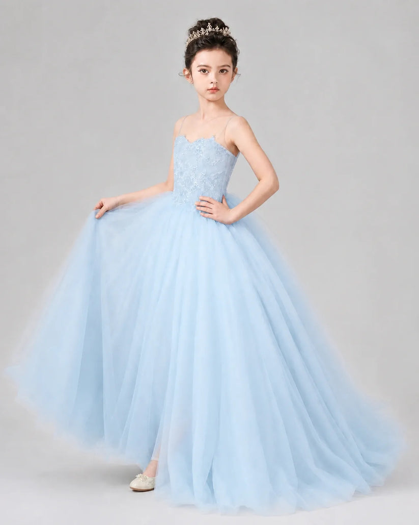 Baby Blue Tulle Ball Gown Pageant Dress Side View