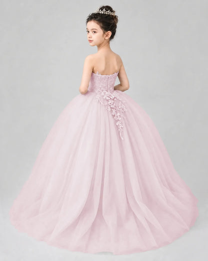 Blush Pink Tulle Ball Gown Pageant Dress Back View