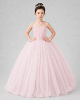 Blush Pink Tulle Ball Gown Pageant Dress Front View
