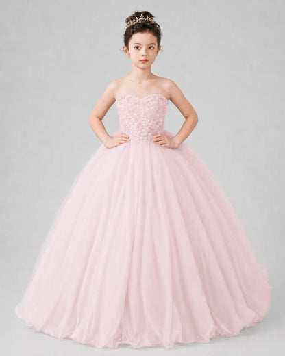 Blush Pink Tulle Ball Gown Pageant Dress Front View