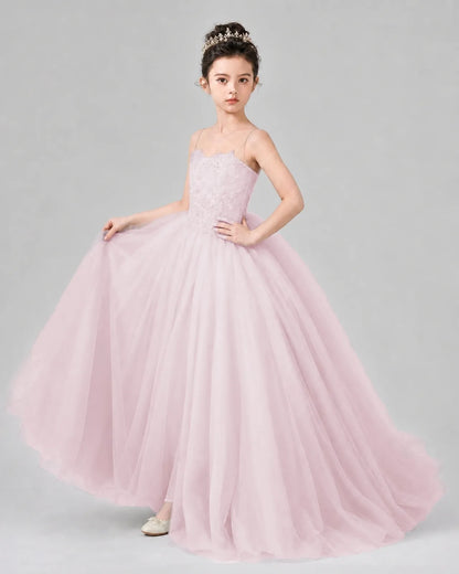 Blush Pink Tulle Ball Gown Pageant Dress Side View