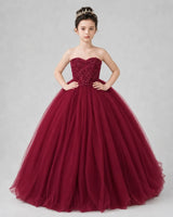 Burgundy Tulle Ball Gown Pageant Dress Front View