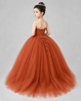 Burnt Orange Tulle Ball Gown Pageant Dress Back View