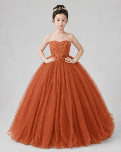 Burnt Orange Tulle Ball Gown Pageant Dress Front View