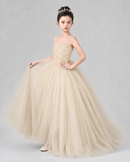 Champagne Tulle Ball Gown Pageant Dress Side View