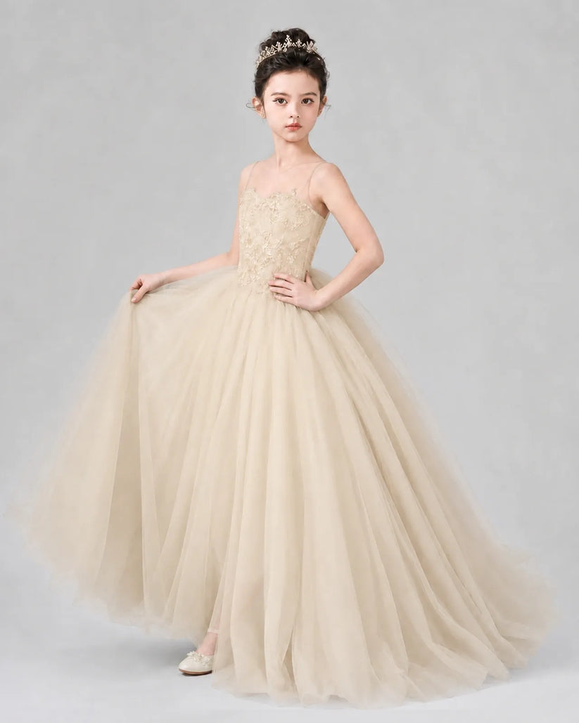 Champagne Tulle Ball Gown Pageant Dress Side View