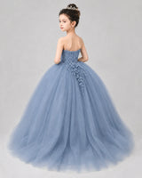 Dusty Blue Tulle Ball Gown Pageant Dress Back View