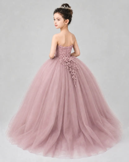 Dusty Rose Tulle Ball Gown Pageant Dress Back View