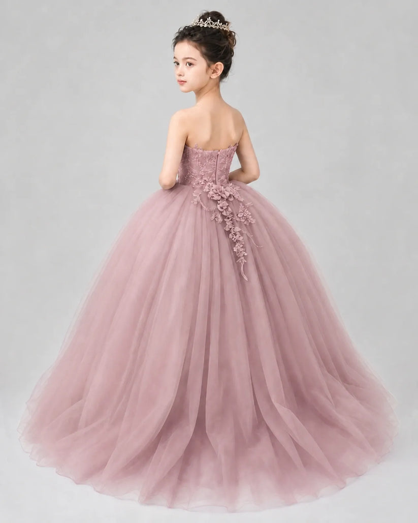 Dusty Rose Tulle Ball Gown Pageant Dress Back View