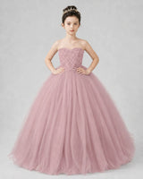 Dusty Rose Tulle Ball Gown Pageant Dress Front View