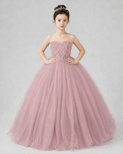 Dusty Rose Tulle Ball Gown Pageant Dress Front View