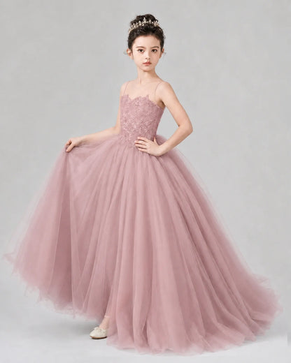 Dusty Rose Tulle Ball Gown Pageant Dress Side View