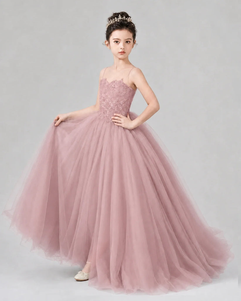 Dusty Rose Tulle Ball Gown Pageant Dress Side View