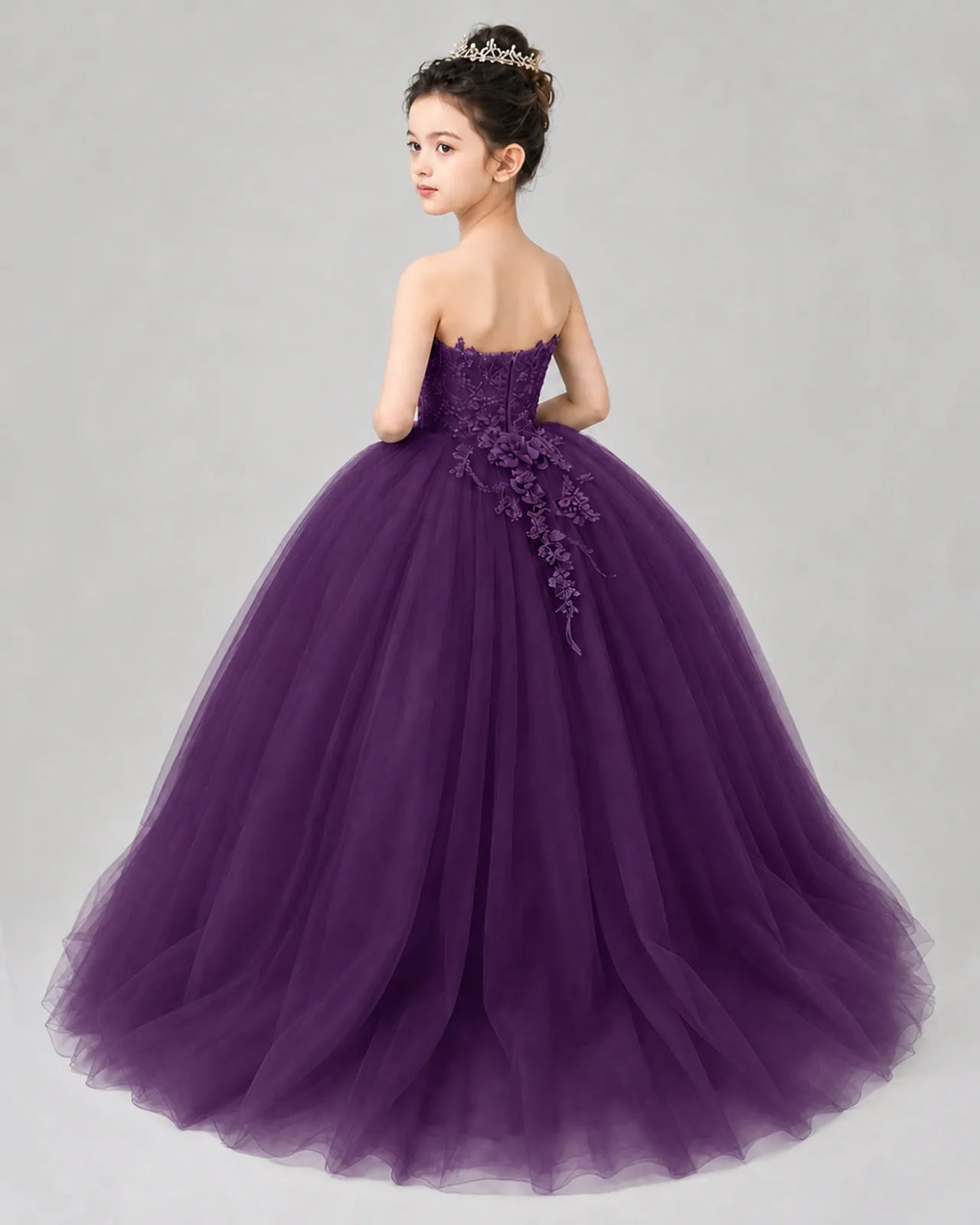 Grape Tulle Ball Gown Pageant Dress Back View