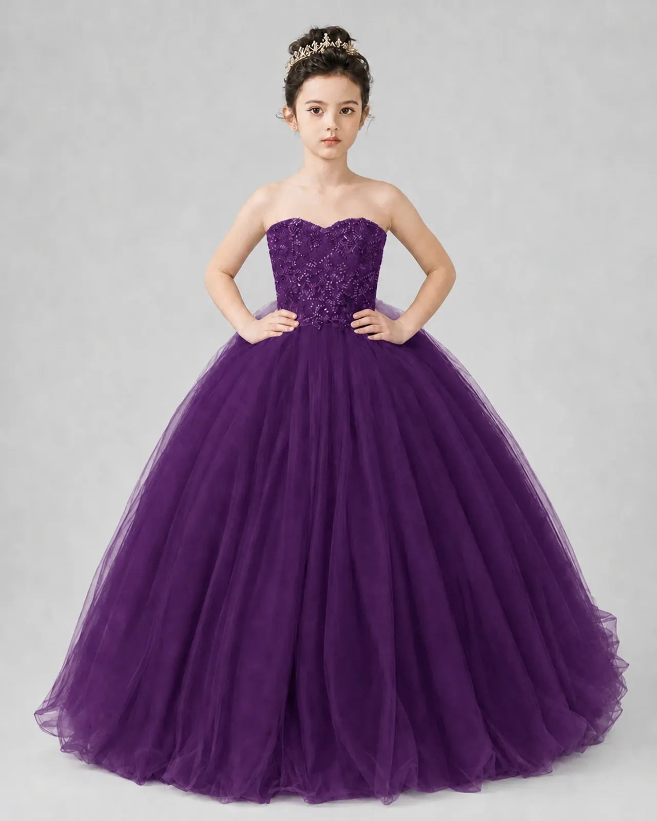 Grape Tulle Ball Gown Pageant Dress Front View