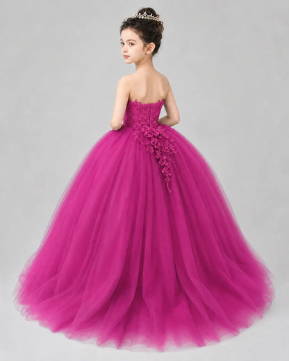 Hot Pink Tulle Ball Gown Pageant Dress Back View