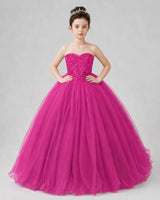 Hot Pink Tulle Ball Gown Pageant Dress Front View