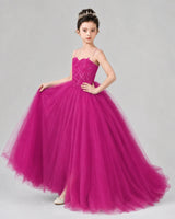 Hot Pink Tulle Ball Gown Pageant Dress Side View