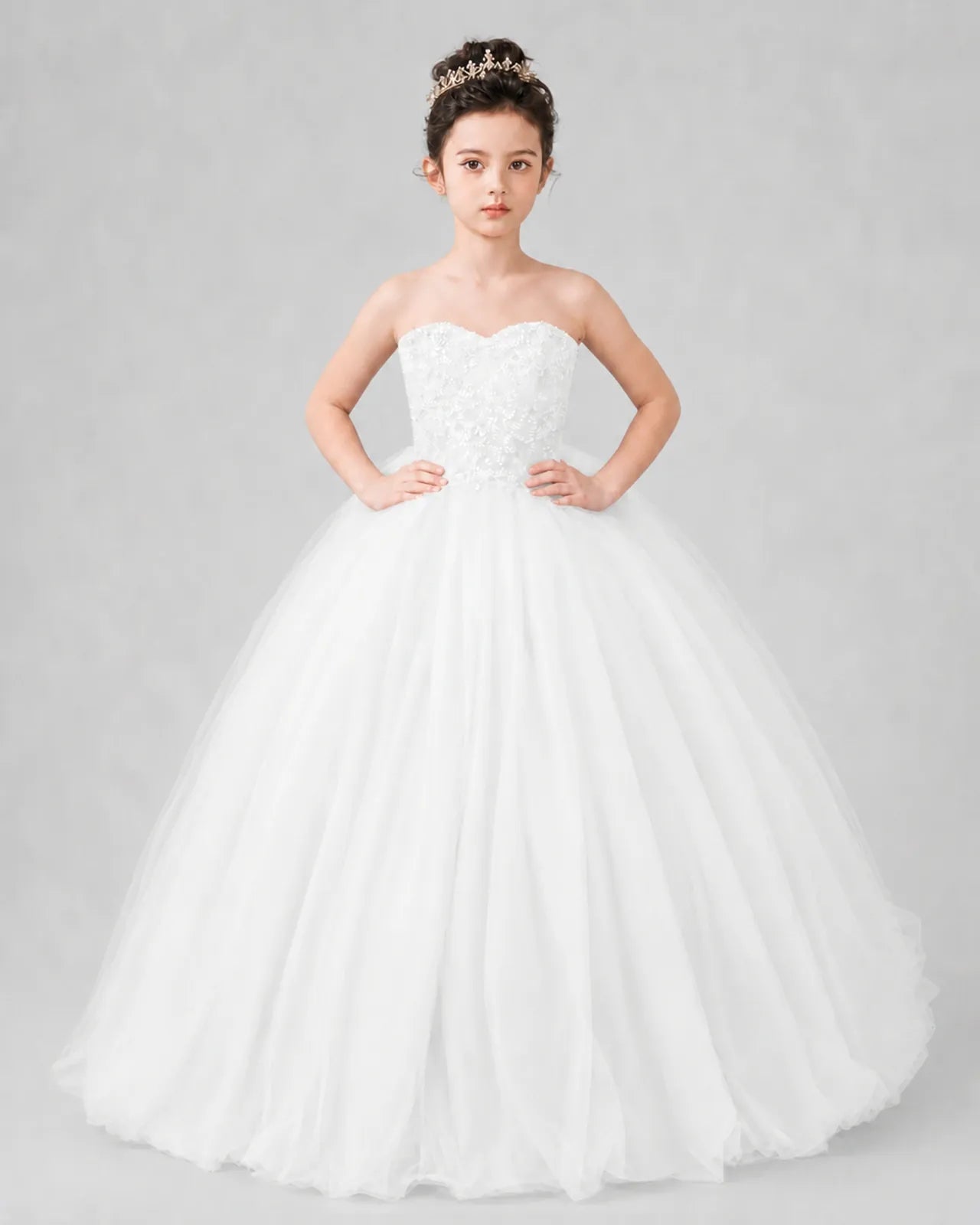 Ivory Tulle Ball Gown Pageant Dress Front View