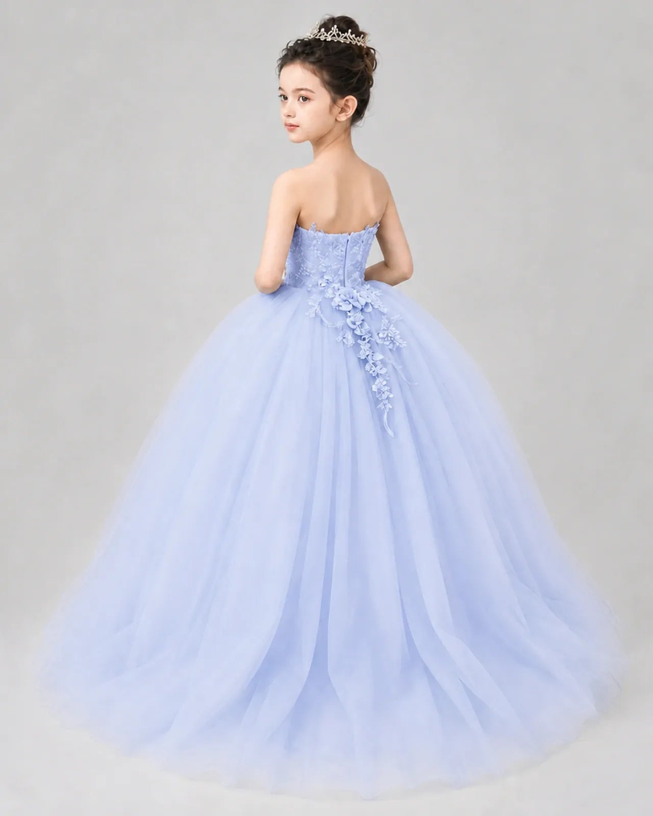 Lavender Tulle Ball Gown Pageant Dress Back View
